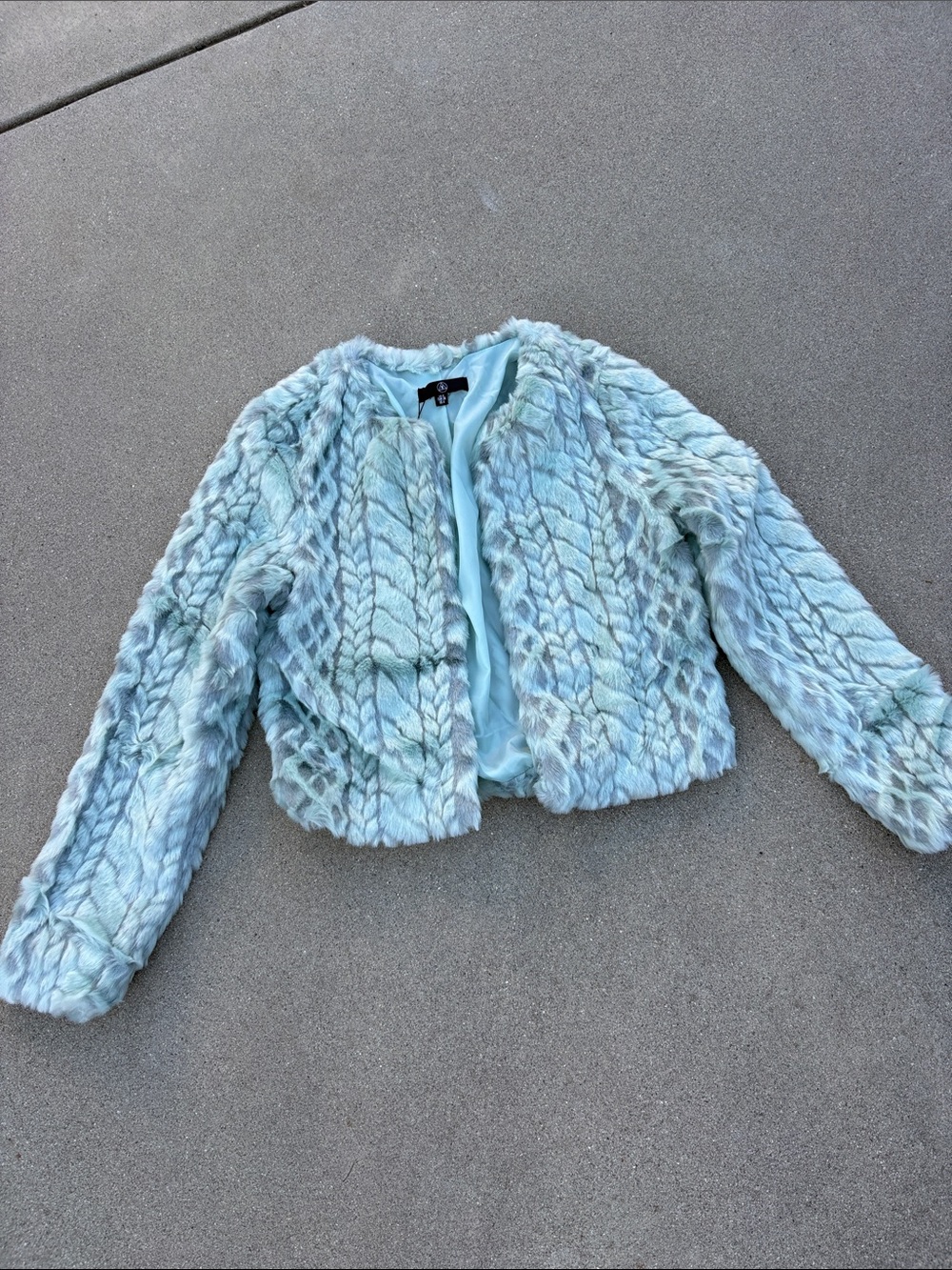 Light Blue Faux Fur Cropped Jacket
